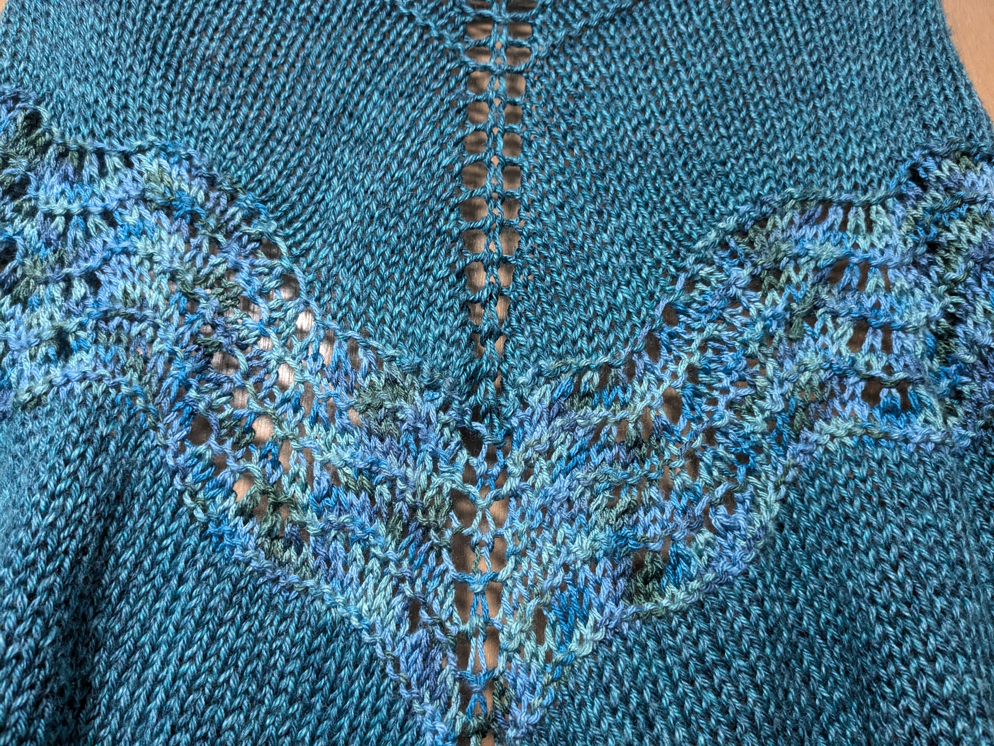 Blue/Green Hand-Knitted Triangle Shawl