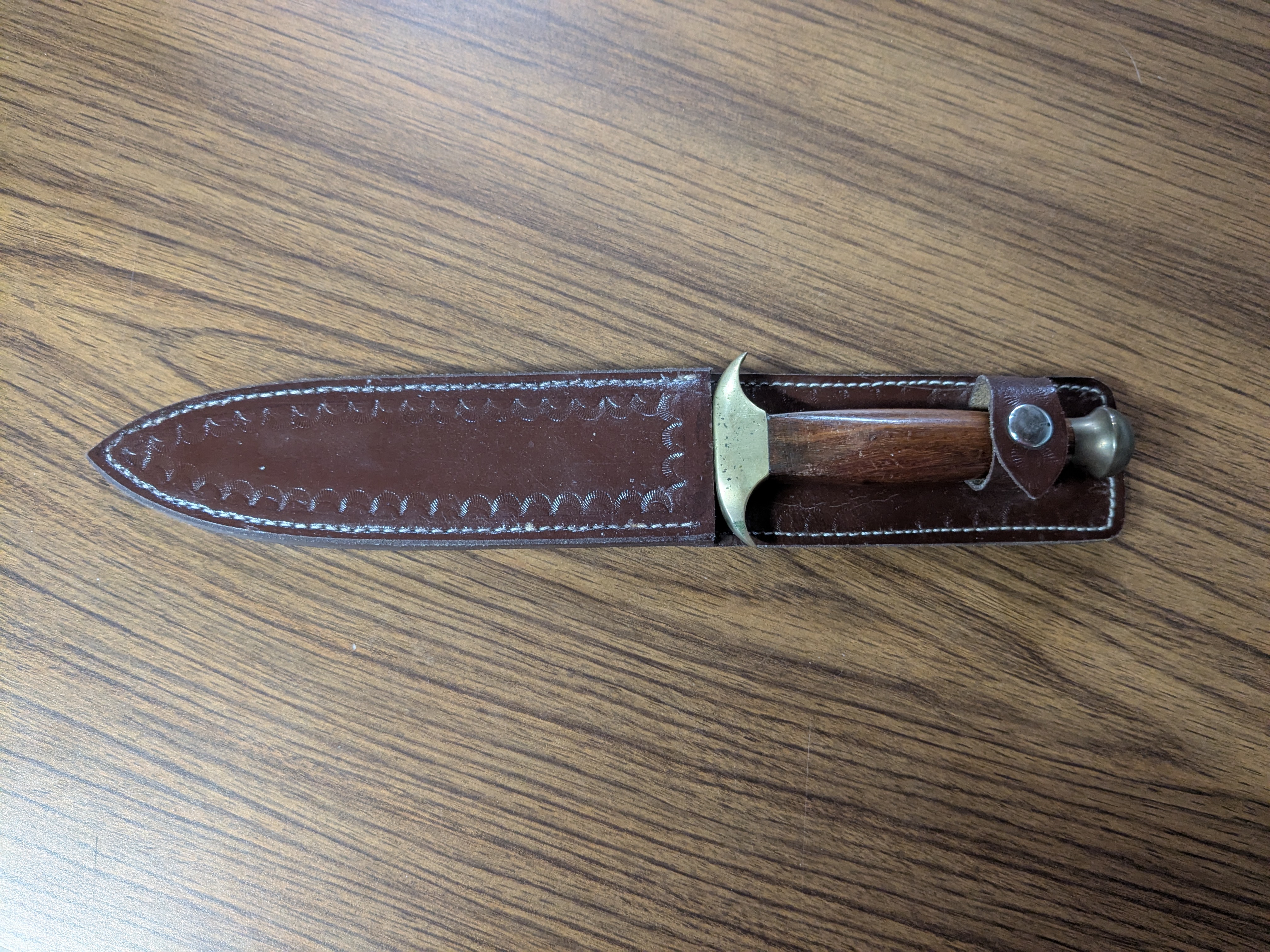 Vintage Athame/Double-Edged Knife - Wood Handle, Brass Guard and Pommel