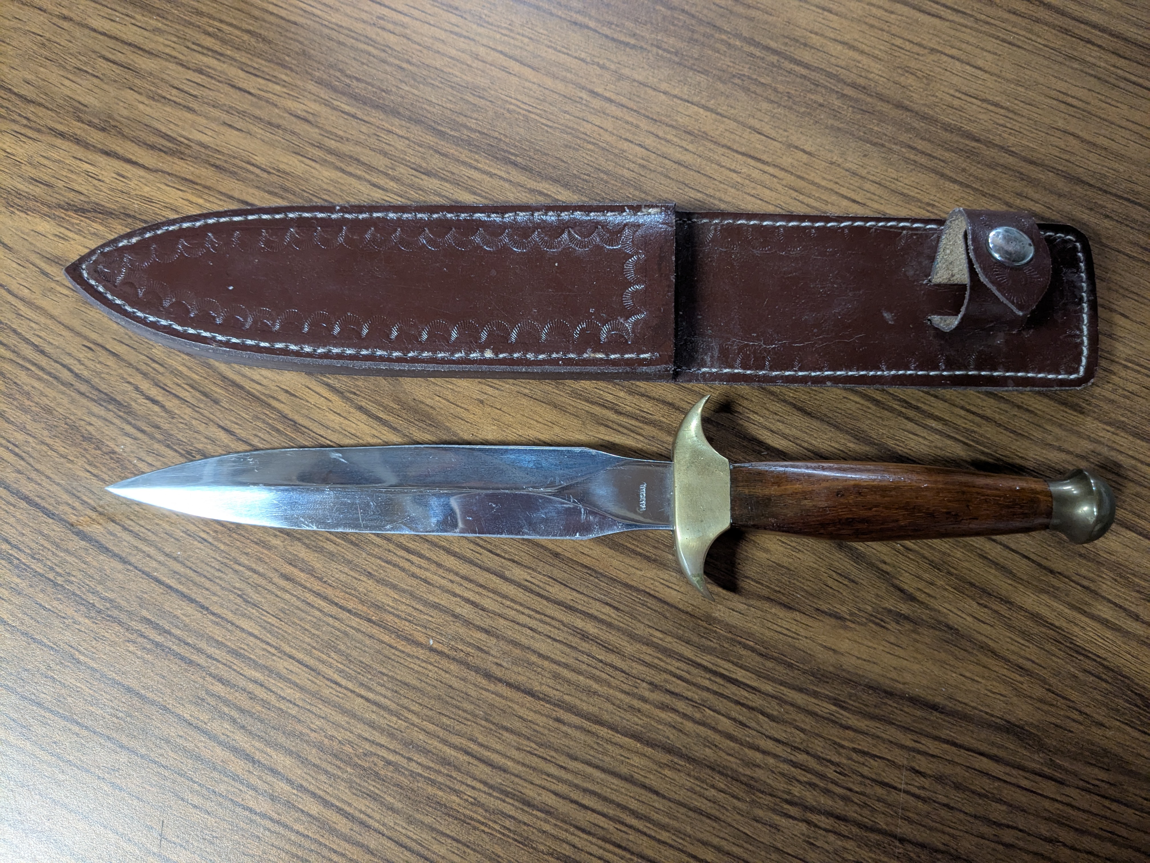 Vintage Athame/Double-Edged Knife - Wood Handle, Brass Guard and Pommel