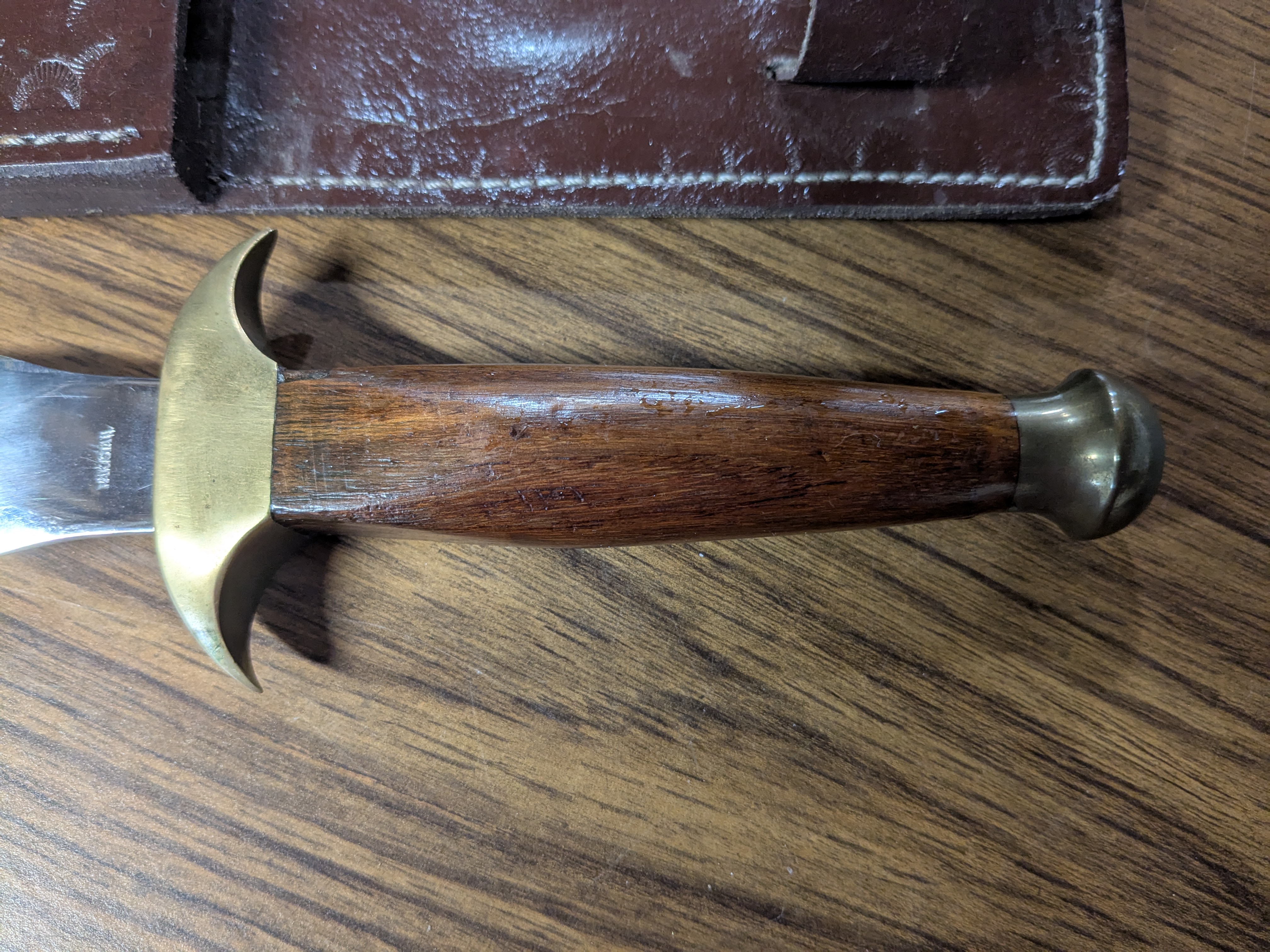 Vintage Athame/Double-Edged Knife - Wood Handle, Brass Guard and Pommel