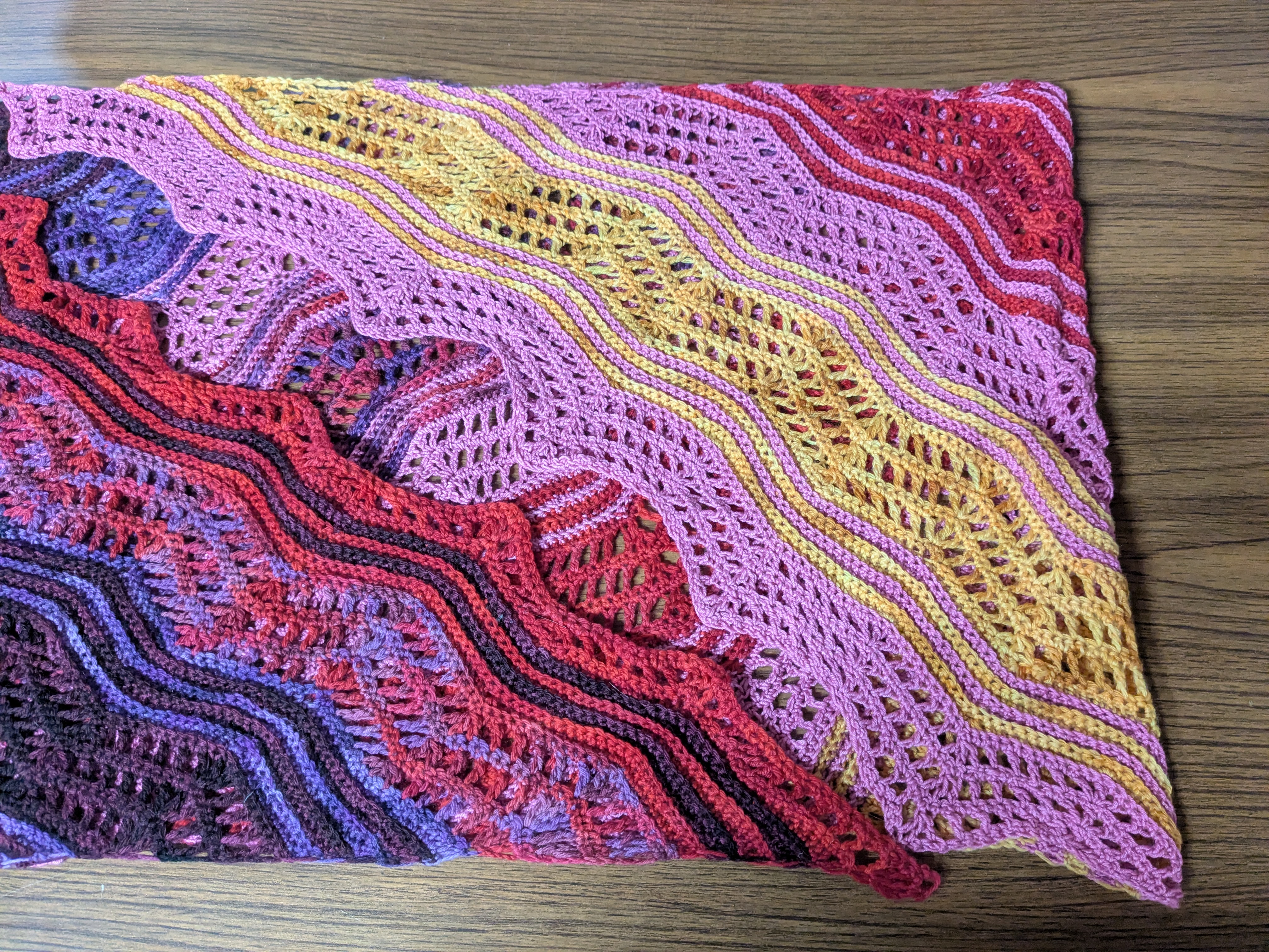 Pink/Multi Hand-Crocheted Ripple Shawl
