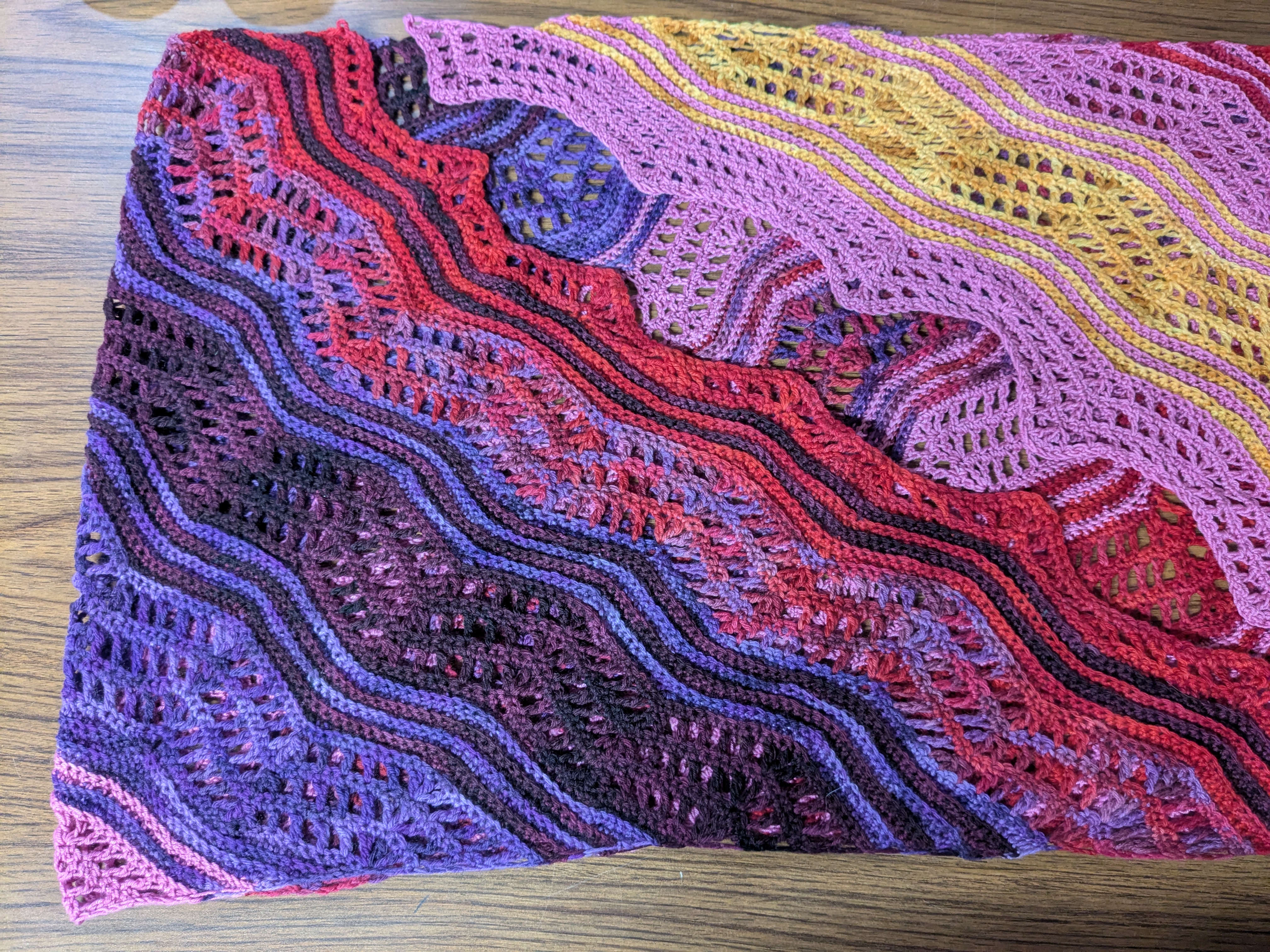 Pink/Multi Hand-Crocheted Ripple Shawl