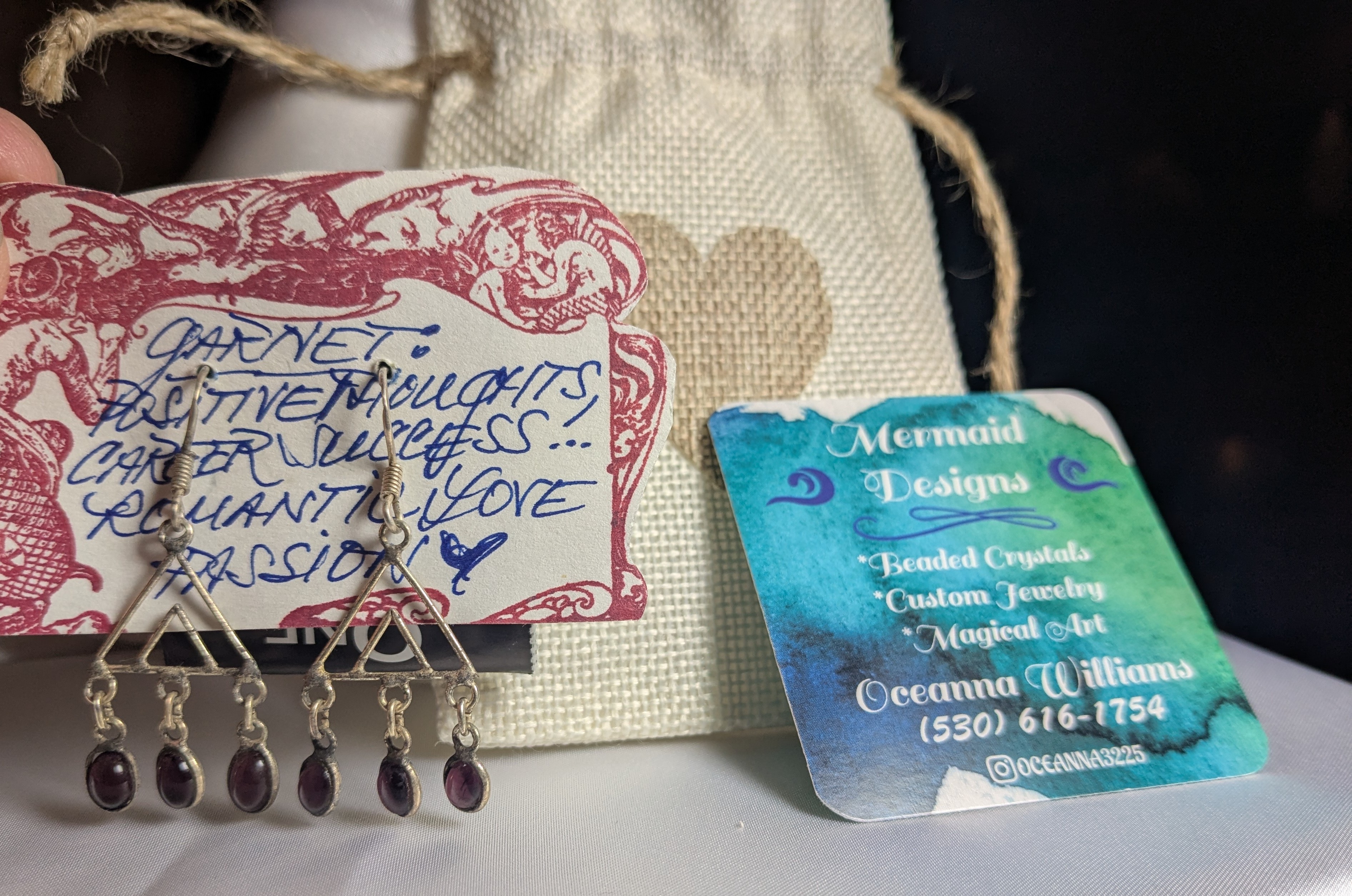 Garnet & Sterling Silver Earrings, made by Oceanna Williams of Mermaid Designs