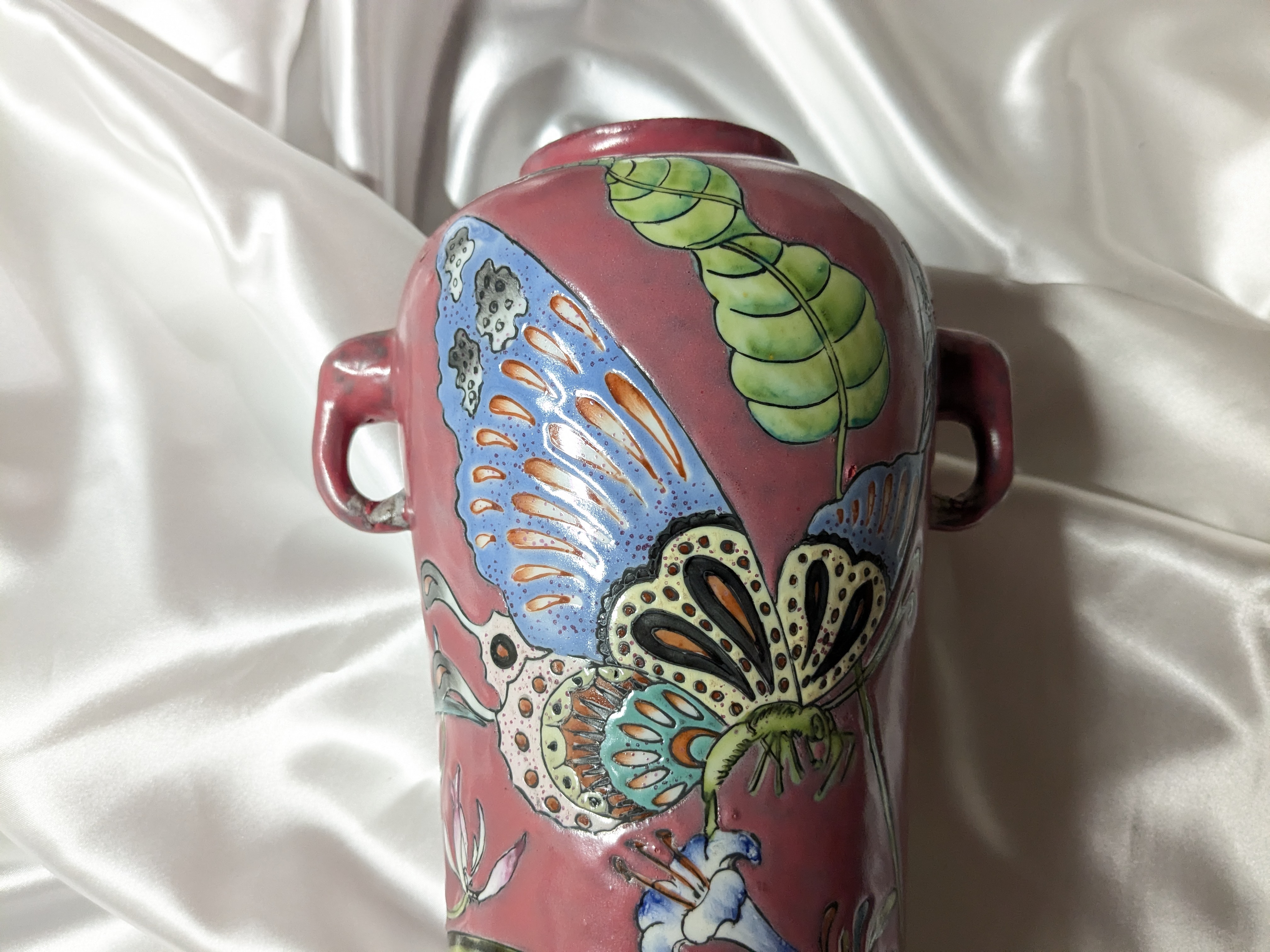 Vintage Chinese Famille Rose Hand-Painted Porcelain Vase