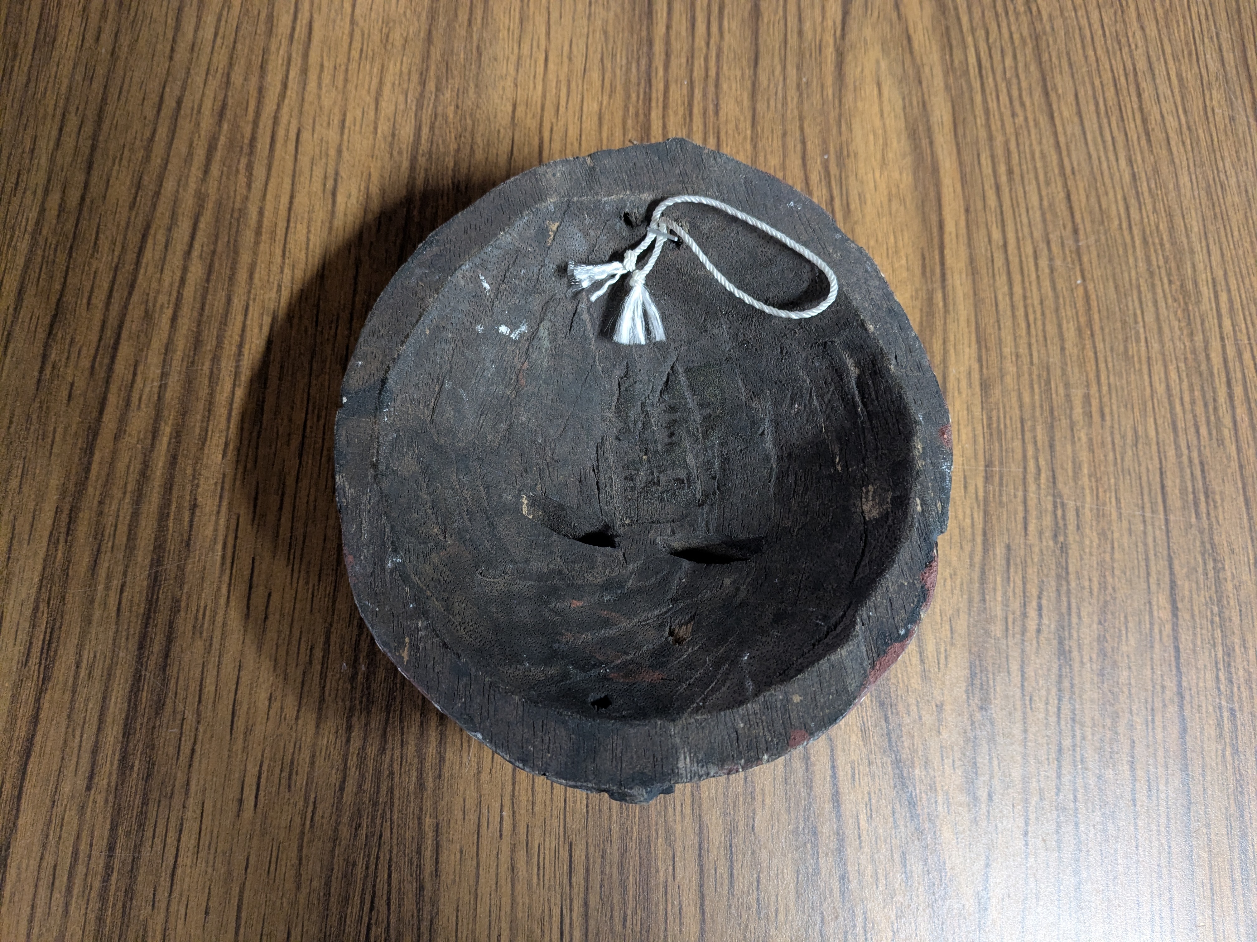 Small Hand-Carved African Mask, white-dotted motif. Probably Congolese.