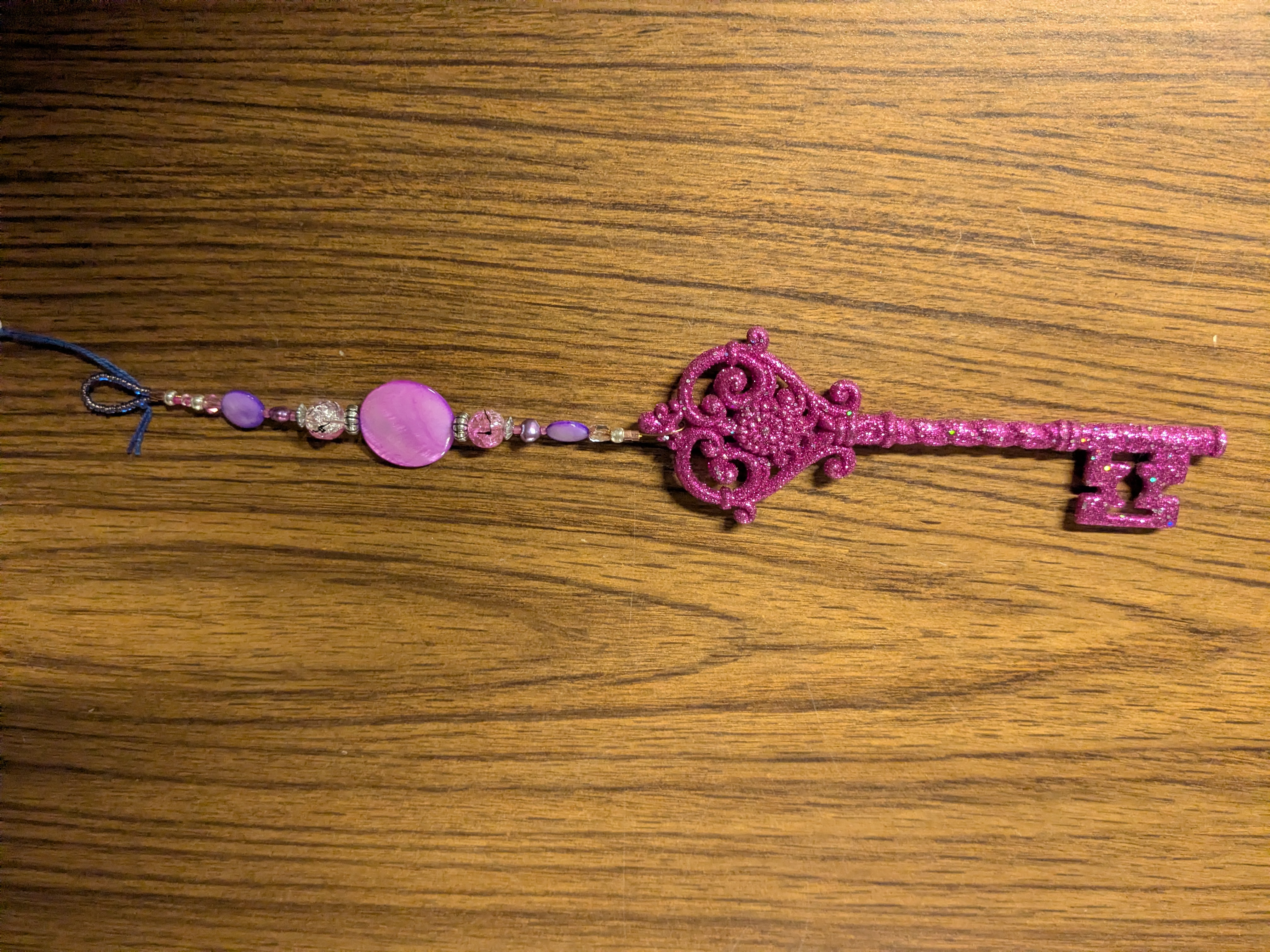 Pink Key with Beaded Lanyard