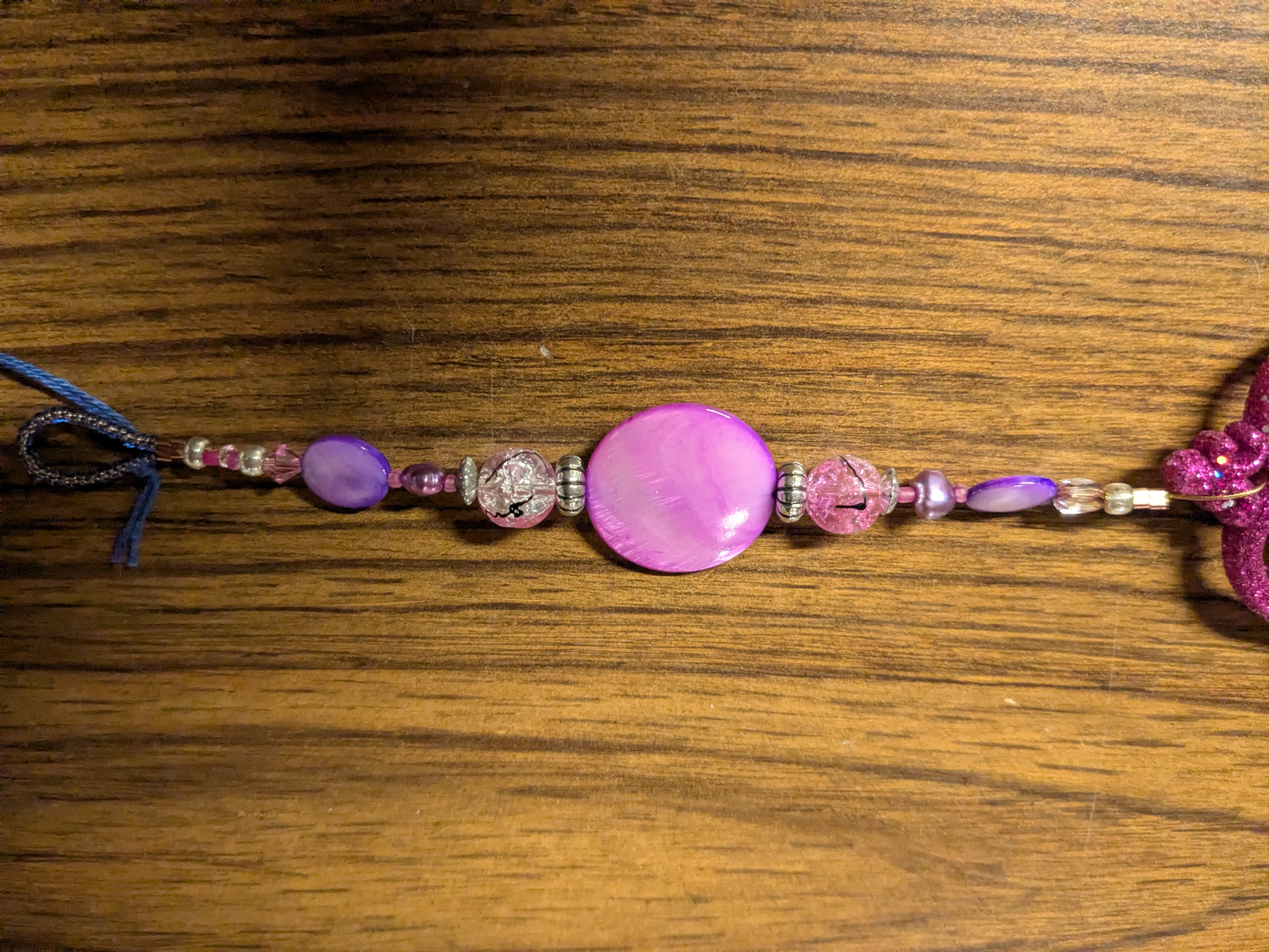 Pink Key with Beaded Lanyard