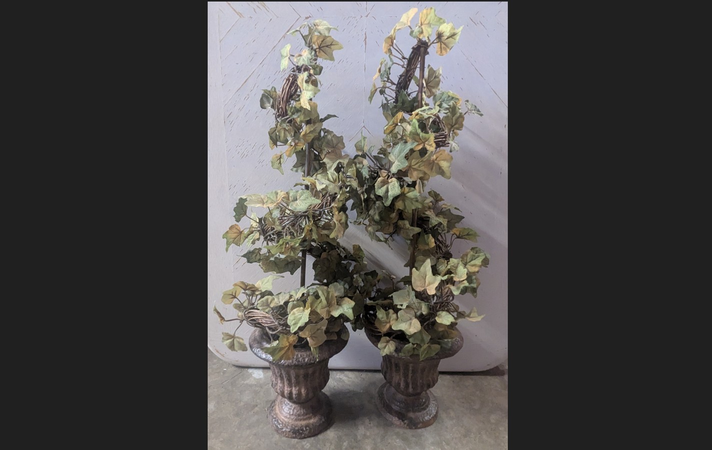 Artificial English Ivy Spiral Topiary (set of TWO) in Grecian-Style Urns