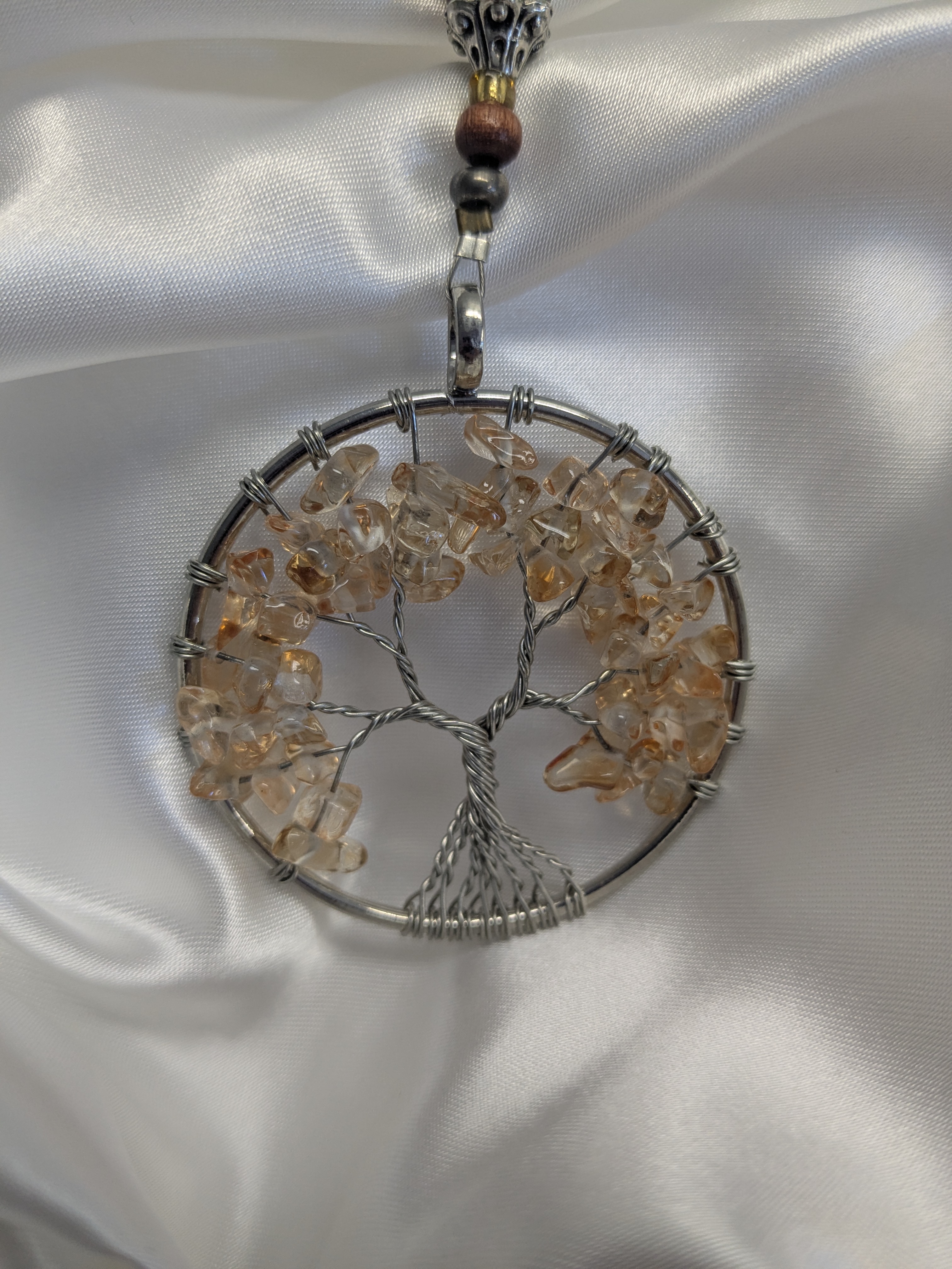 Tree of Life Suncatcher/Pendant on Glass/Wood Beaded Lanyard