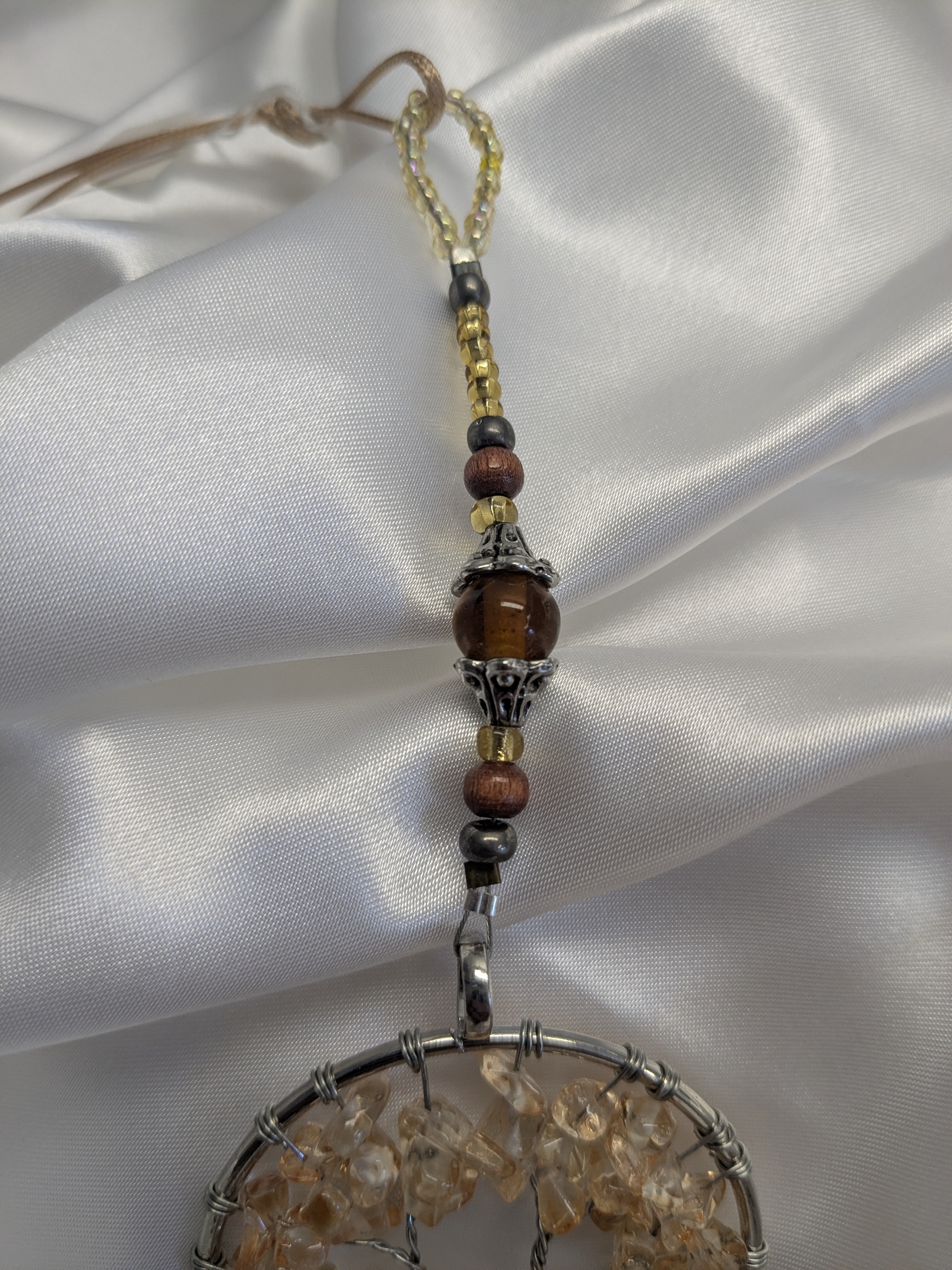 Tree of Life Suncatcher/Pendant on Glass/Wood Beaded Lanyard