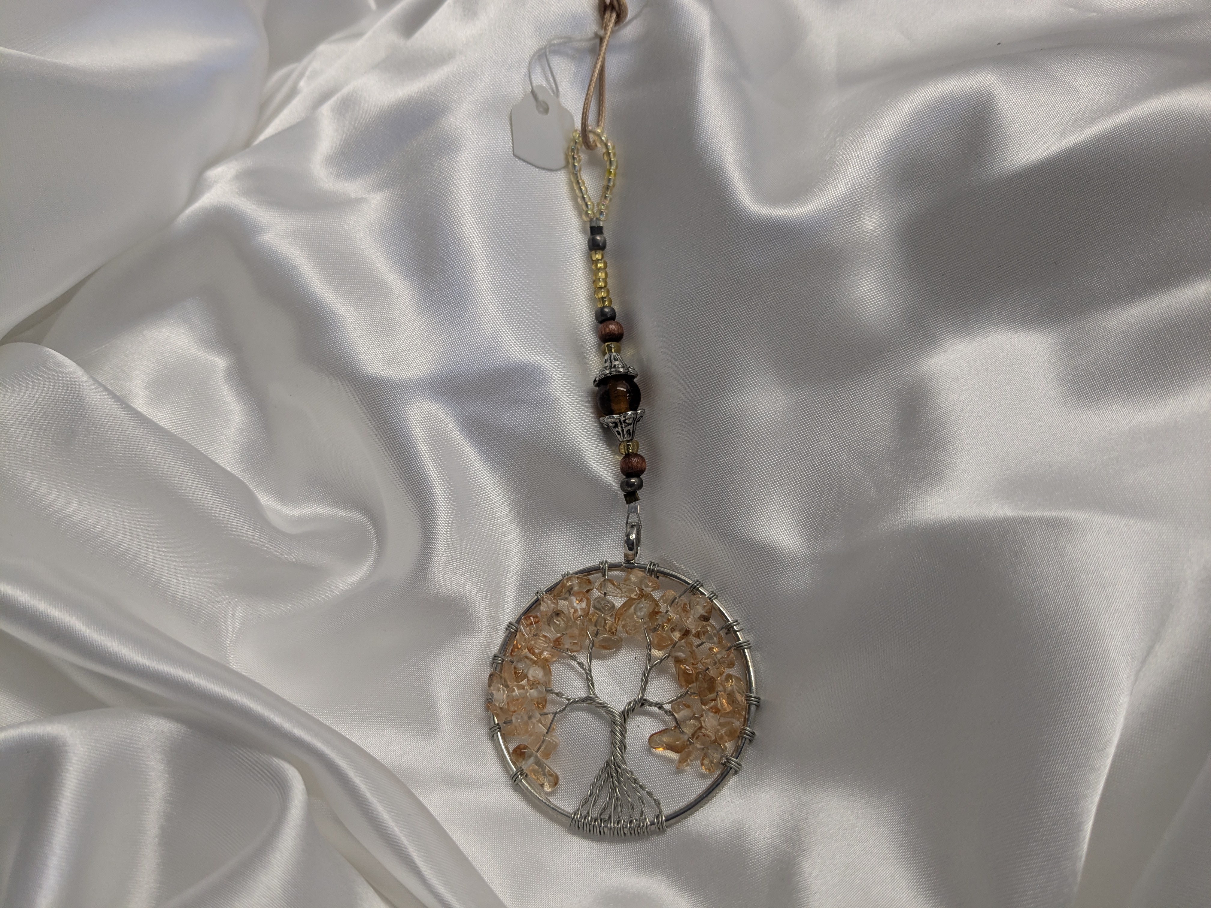 Tree of Life Suncatcher/Pendant on Glass/Wood Beaded Lanyard