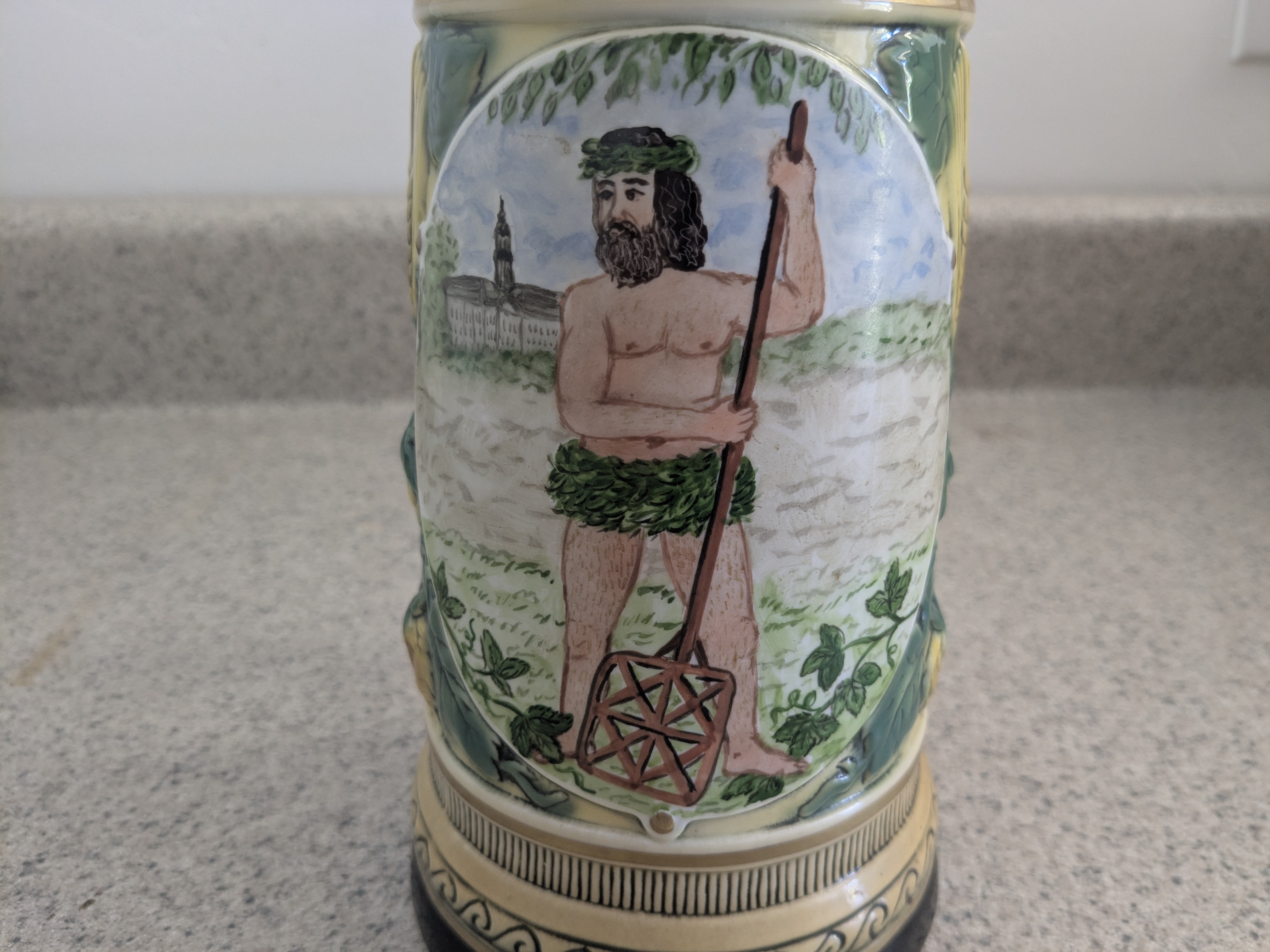 Wild Man Beer Stein, with Barley and Hops motifs, from Albert Stahl & Co.