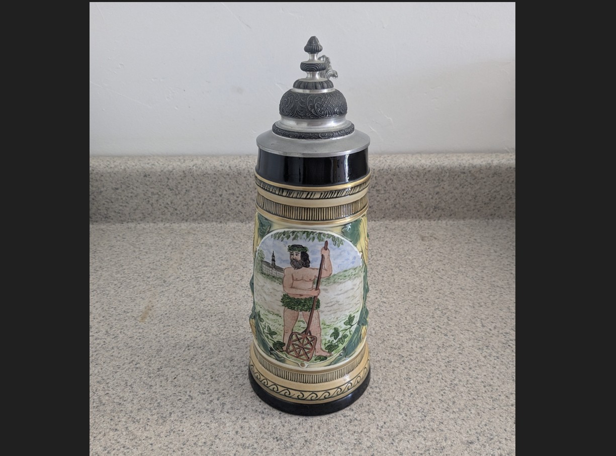Wild Man Beer Stein, with Barley and Hops motifs, from Albert Stahl & Co.