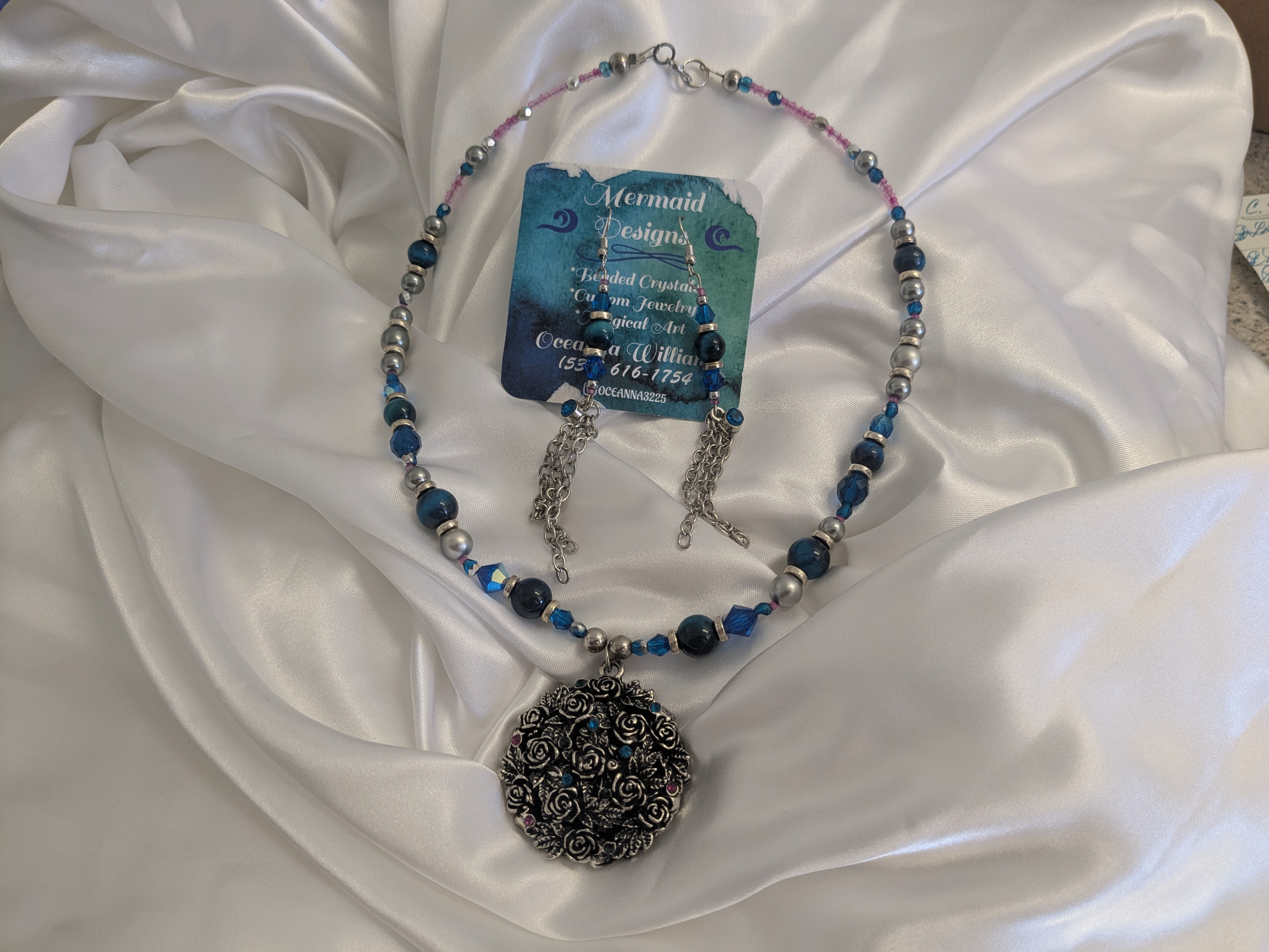 Lapis and Crystal Necklace and Earrings Set, by Oceanna Williams of Mermaid Designs!
