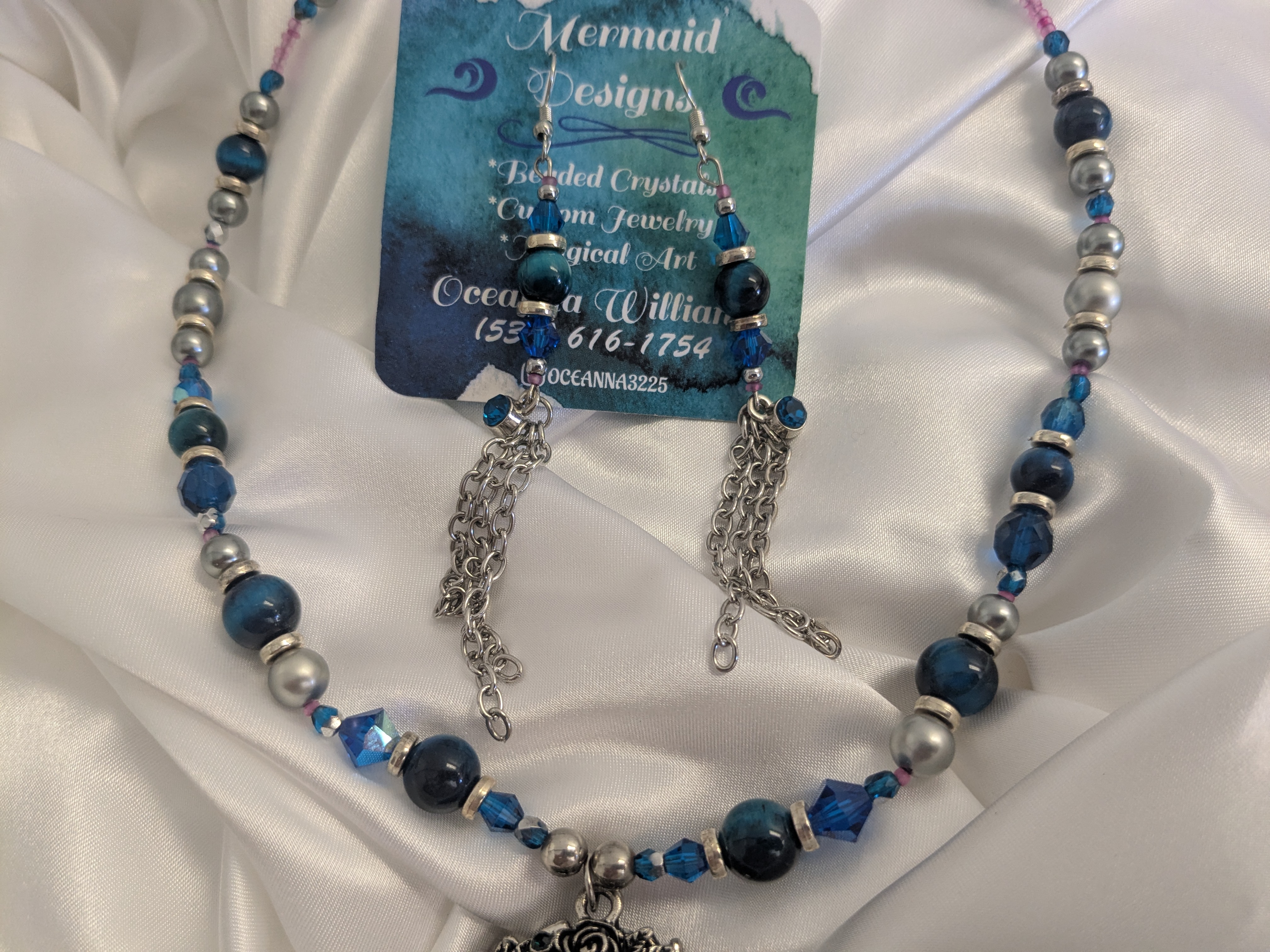 Lapis and Crystal Necklace and Earrings Set, by Oceanna Williams of Mermaid Designs!