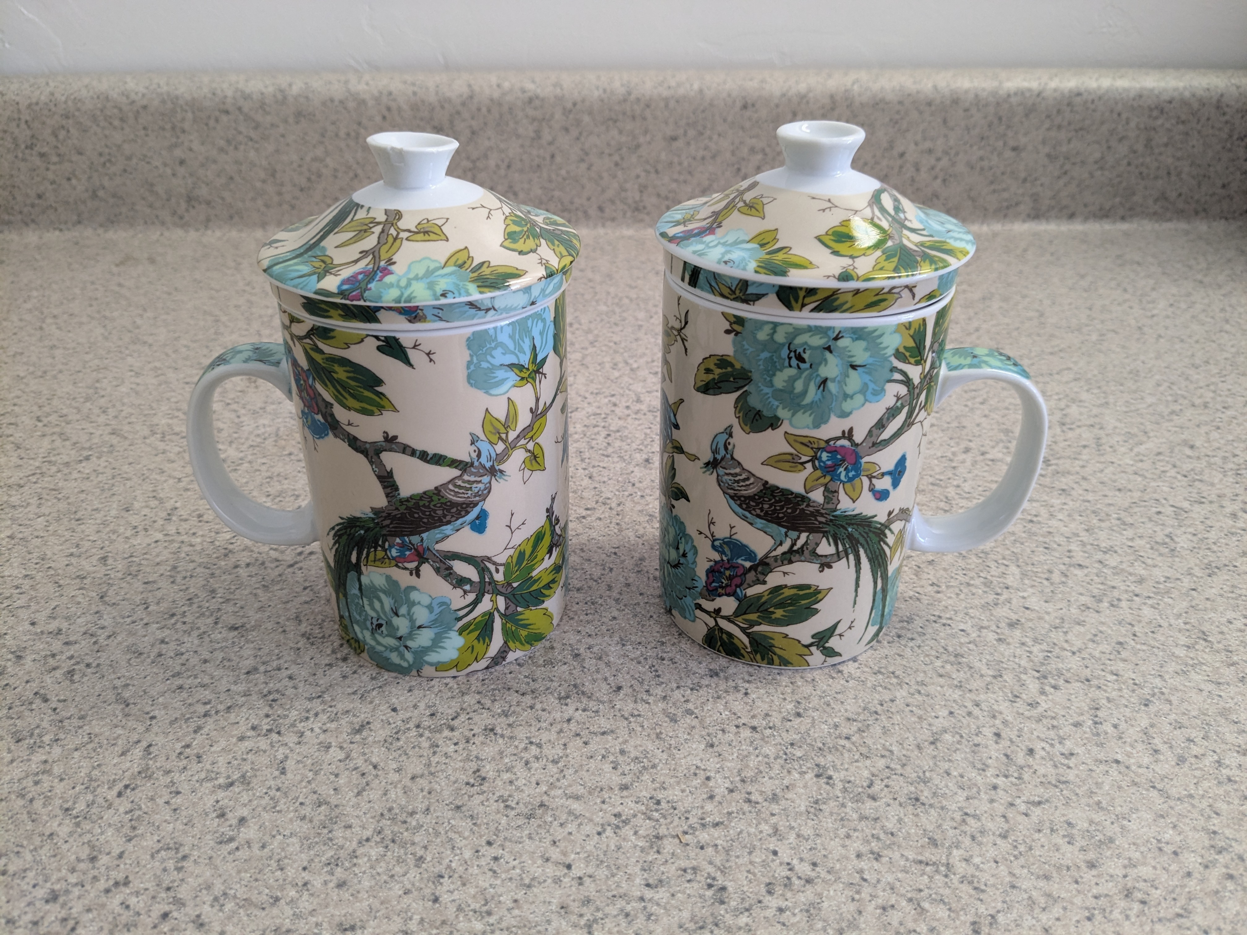 Tea for Two set - Blue Peacock & Flowers design