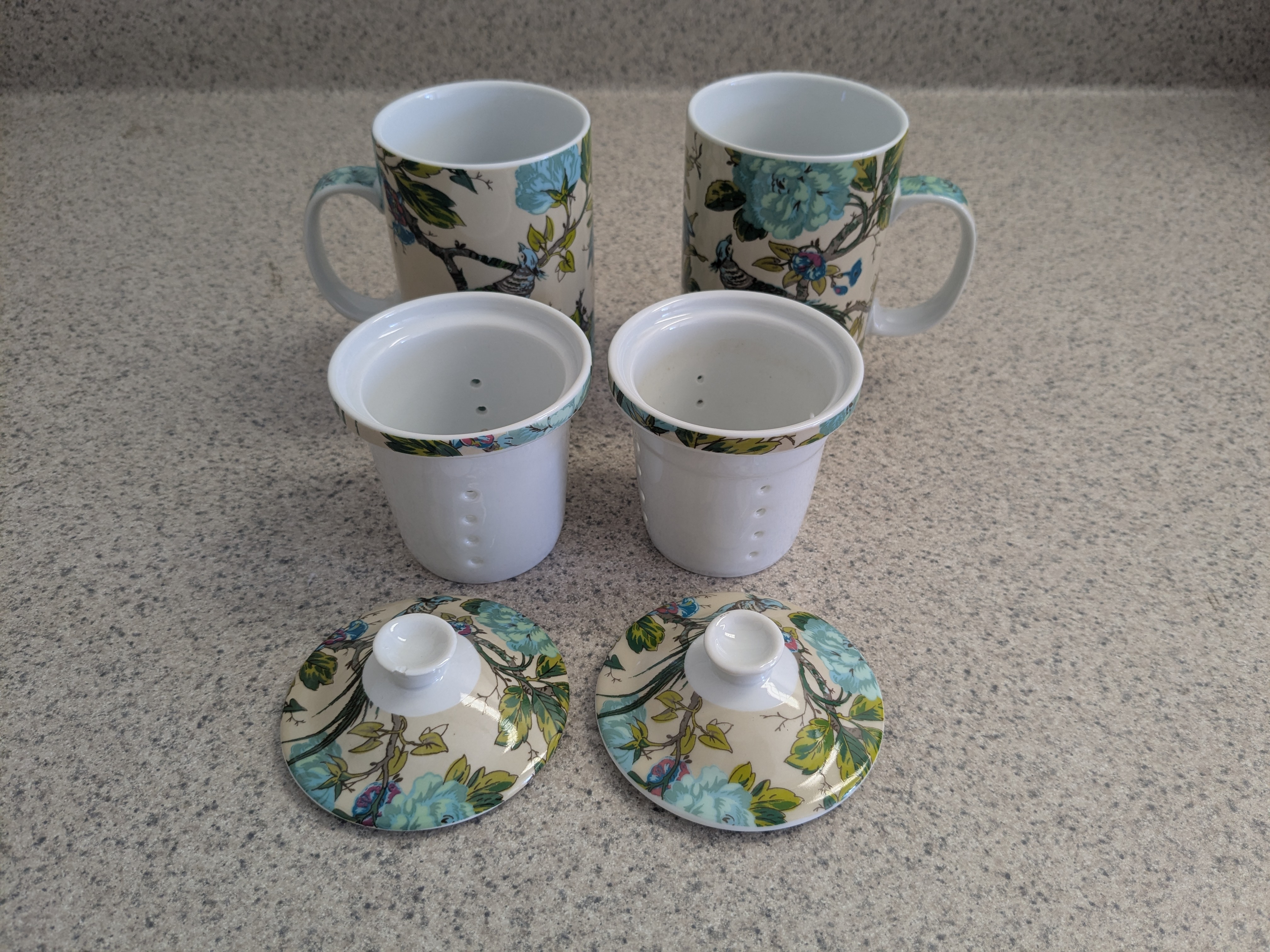 Tea for Two set - Blue Peacock & Flowers design