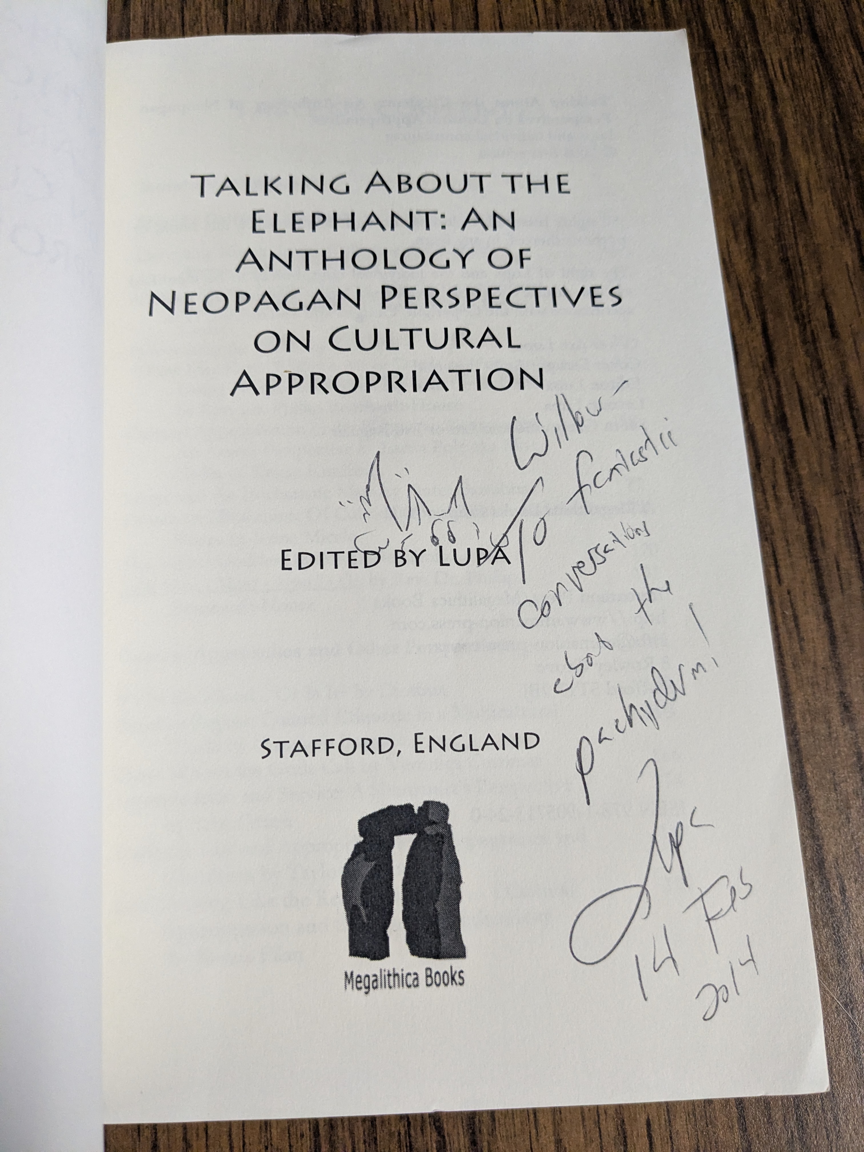 Talking About the Elephant: An Anthology of Neopagan Perspectives on Cultural Appropriation. RARE, SIGNED.
