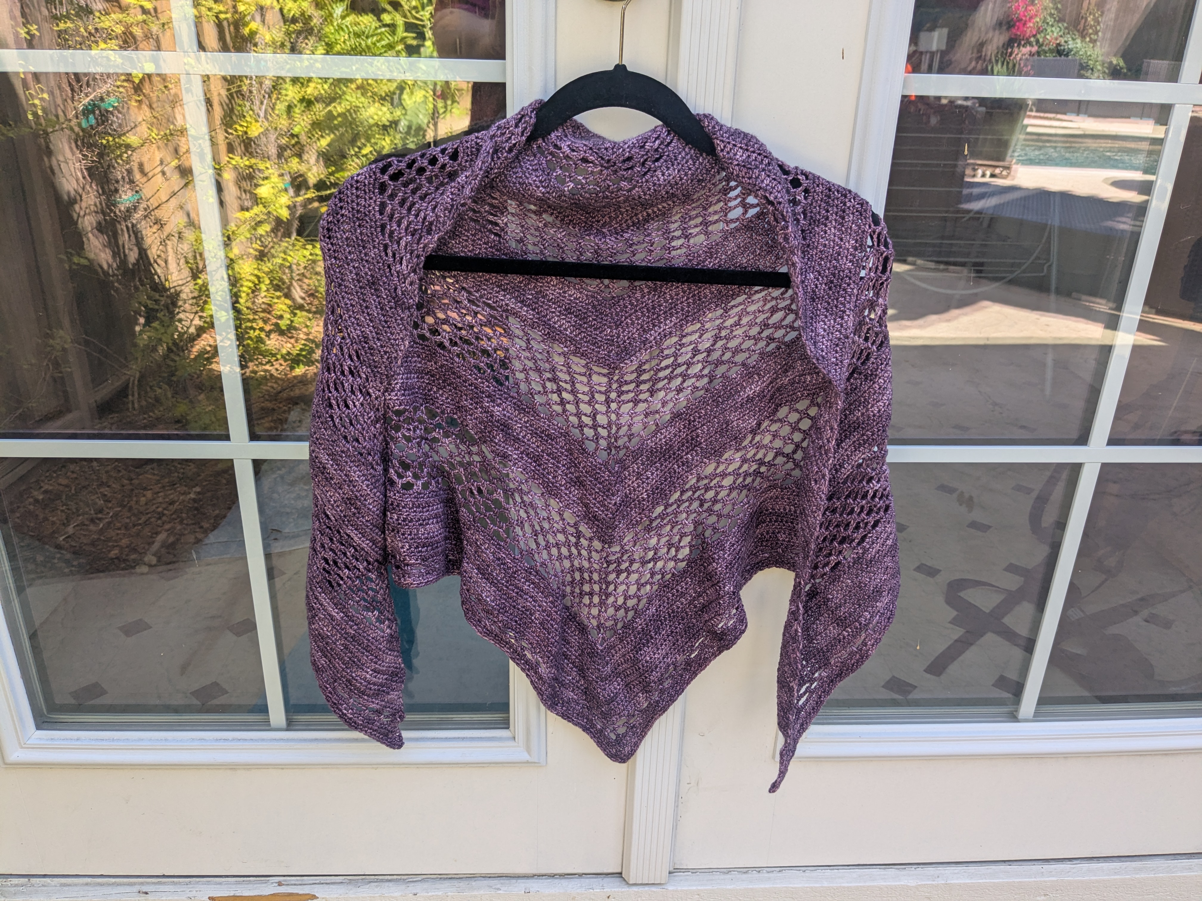 Purple Hand-Knitted Triangle Shawl