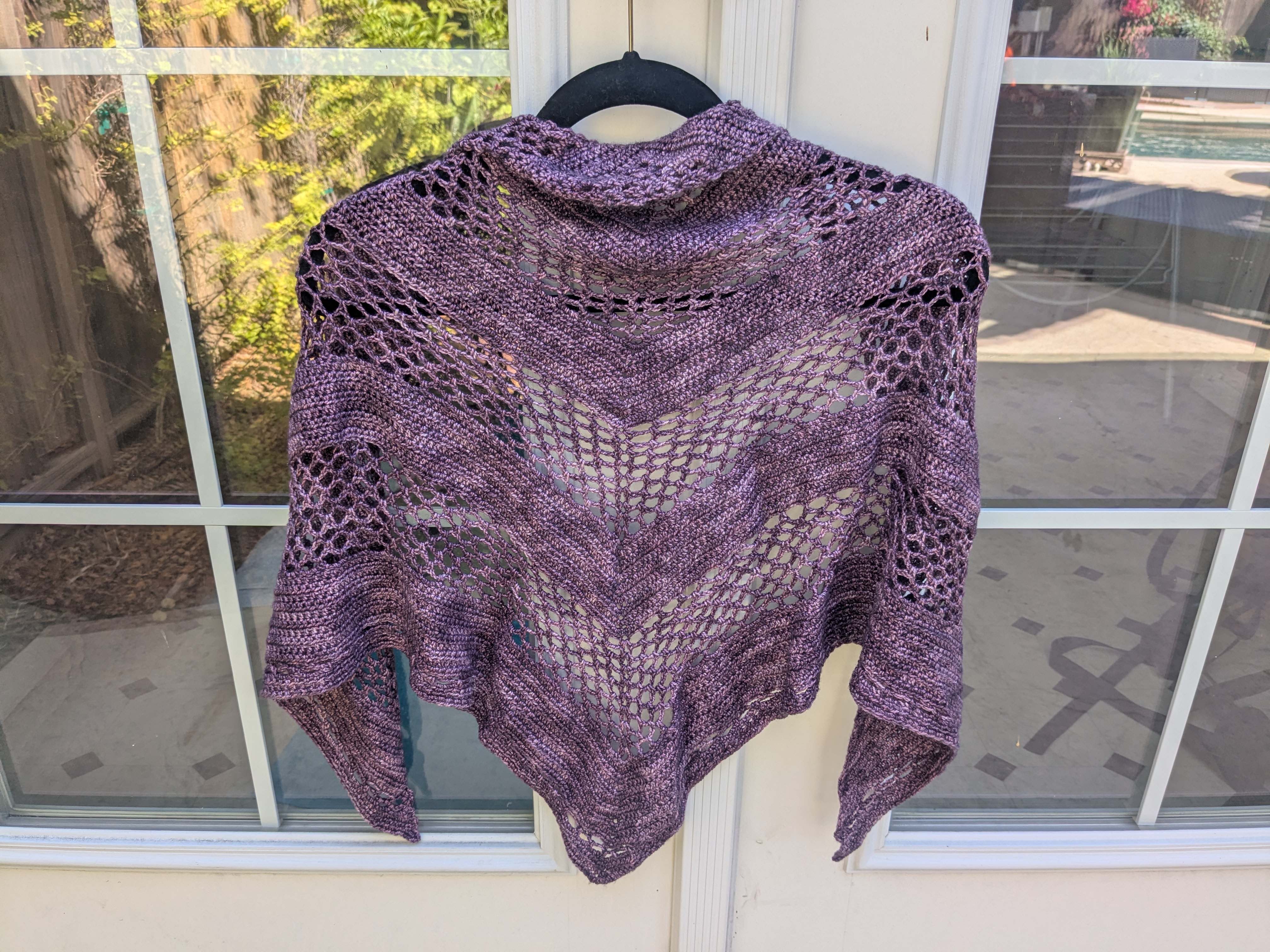 Purple Hand-Knitted Triangle Shawl