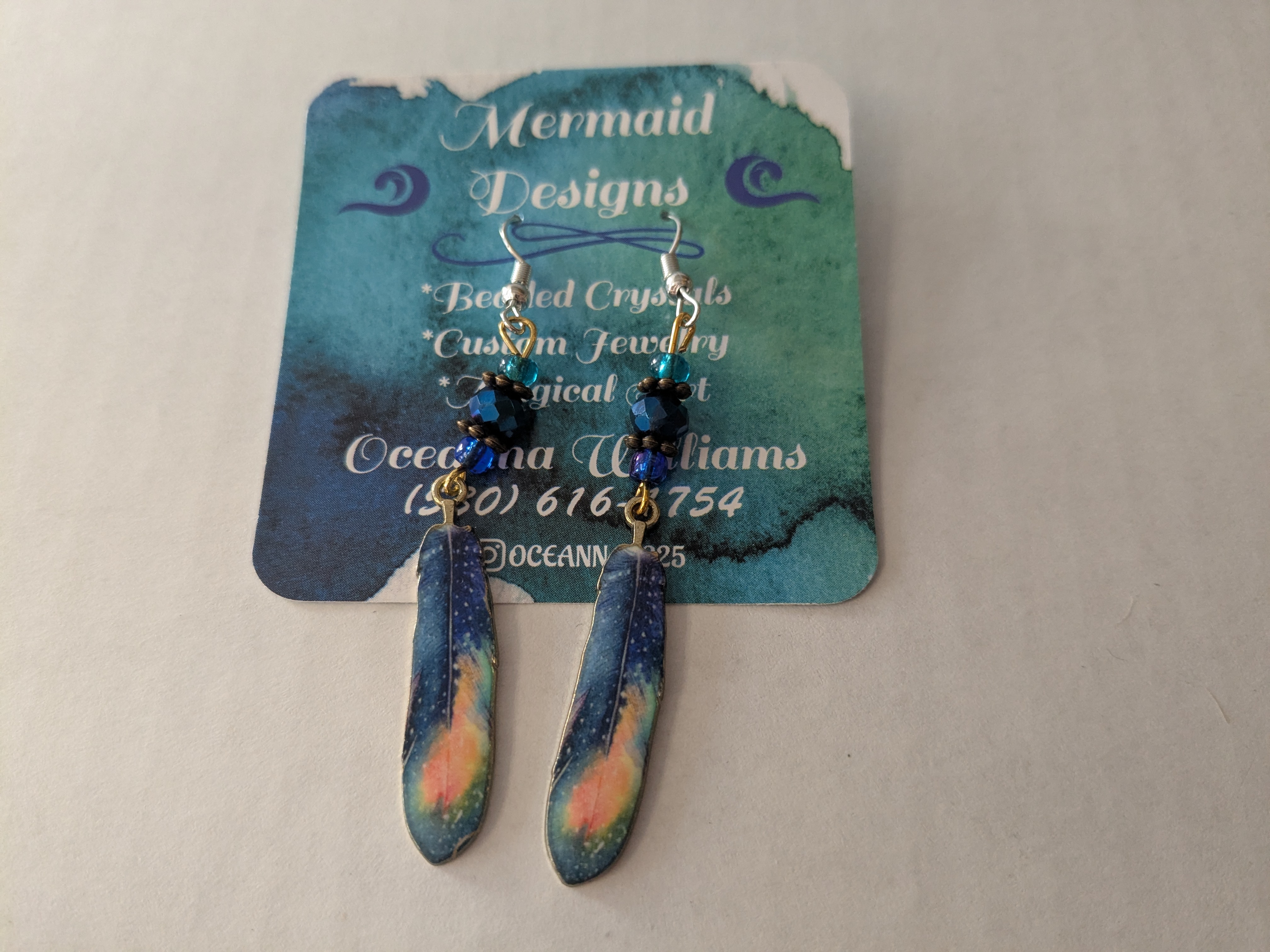 Blue Feather Earrings, by Oceanna Williams of Mermaid Designs